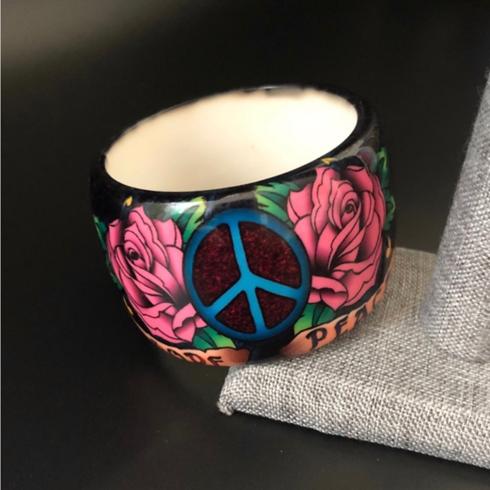 Ed Hardy Wide Hope Peace Tattoo Bangle Cuff Bracelet jewelry
